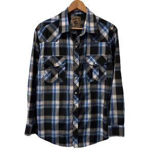 Coevals Club Western Shirt Men's M Blue Plaid Pearl Snap Cowboy Long Sleeve